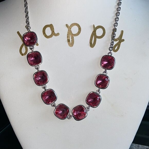 Chicos NWOT necklace silver color with light purple / pink crystals - Picture 1 of 6